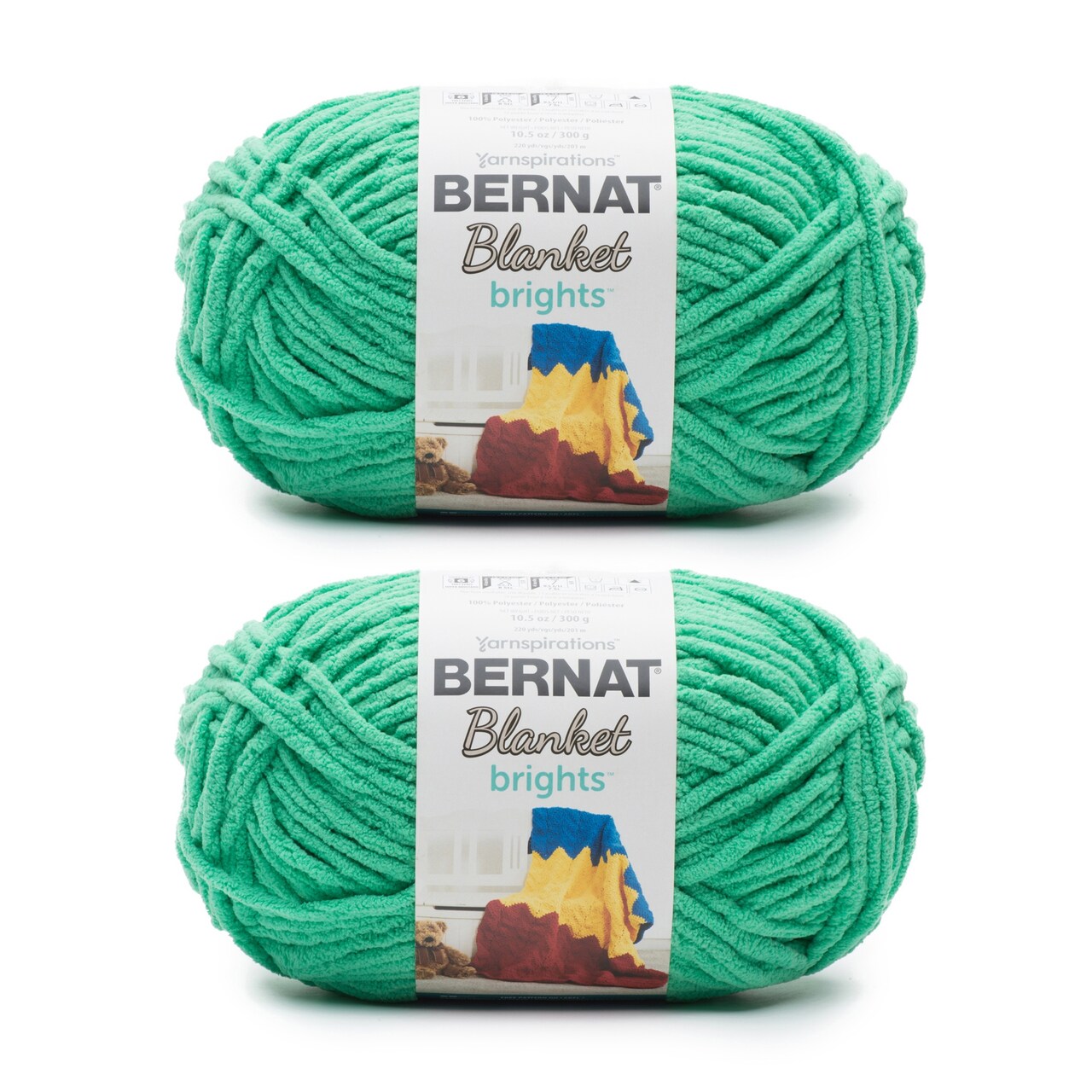 Bernat Blanket Brights GoGo Green Yarn - 2 Pack of 300g/10.5oz - Polyester - 6 Super Bulky - 220 Yards - Knitting/Crochet